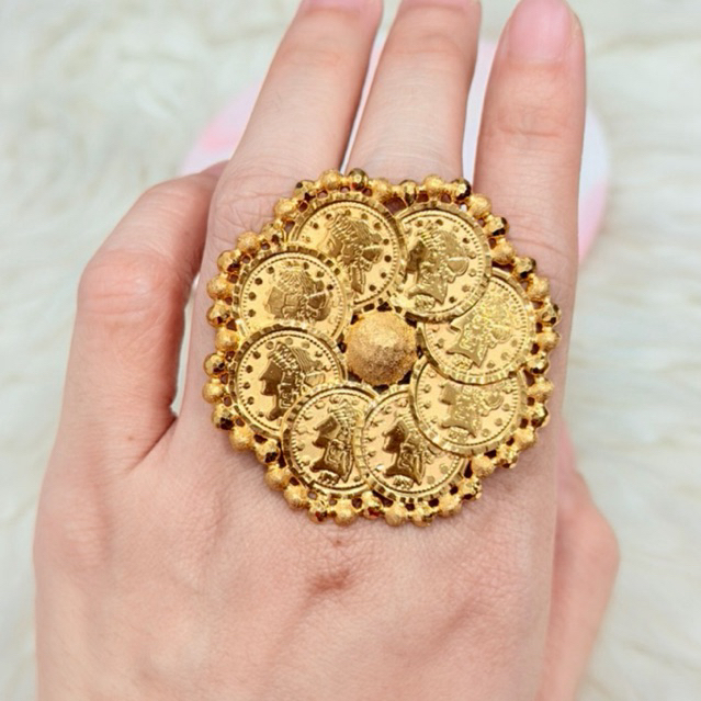 Cincin koin lingkar bola pasir mewah elegant uk 15 adjust emas asli kadar 700
