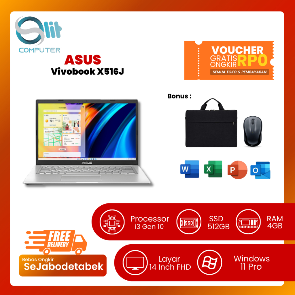 ASUS VivoBook X516 i3 Gen 10 | SSD 512GB | Laptop Ringan