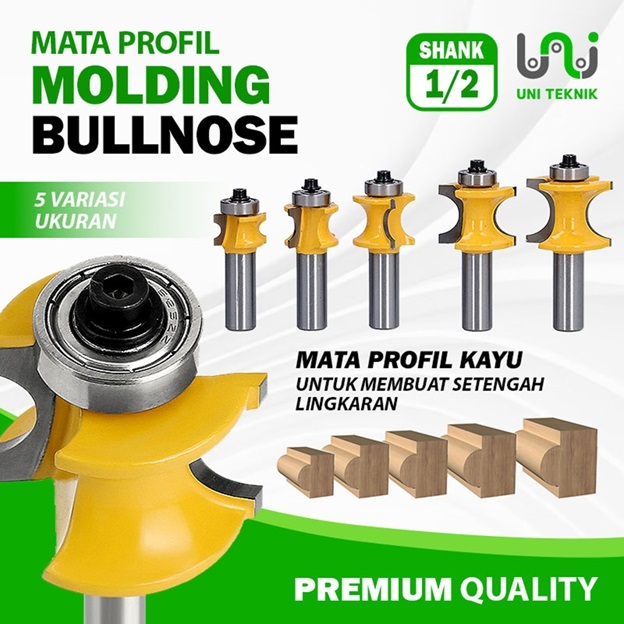 Mata Profil Molding Bullnose Setengah Lingkaran Shank 1/2– Mata Router Trimmer Edging ½ Bulat