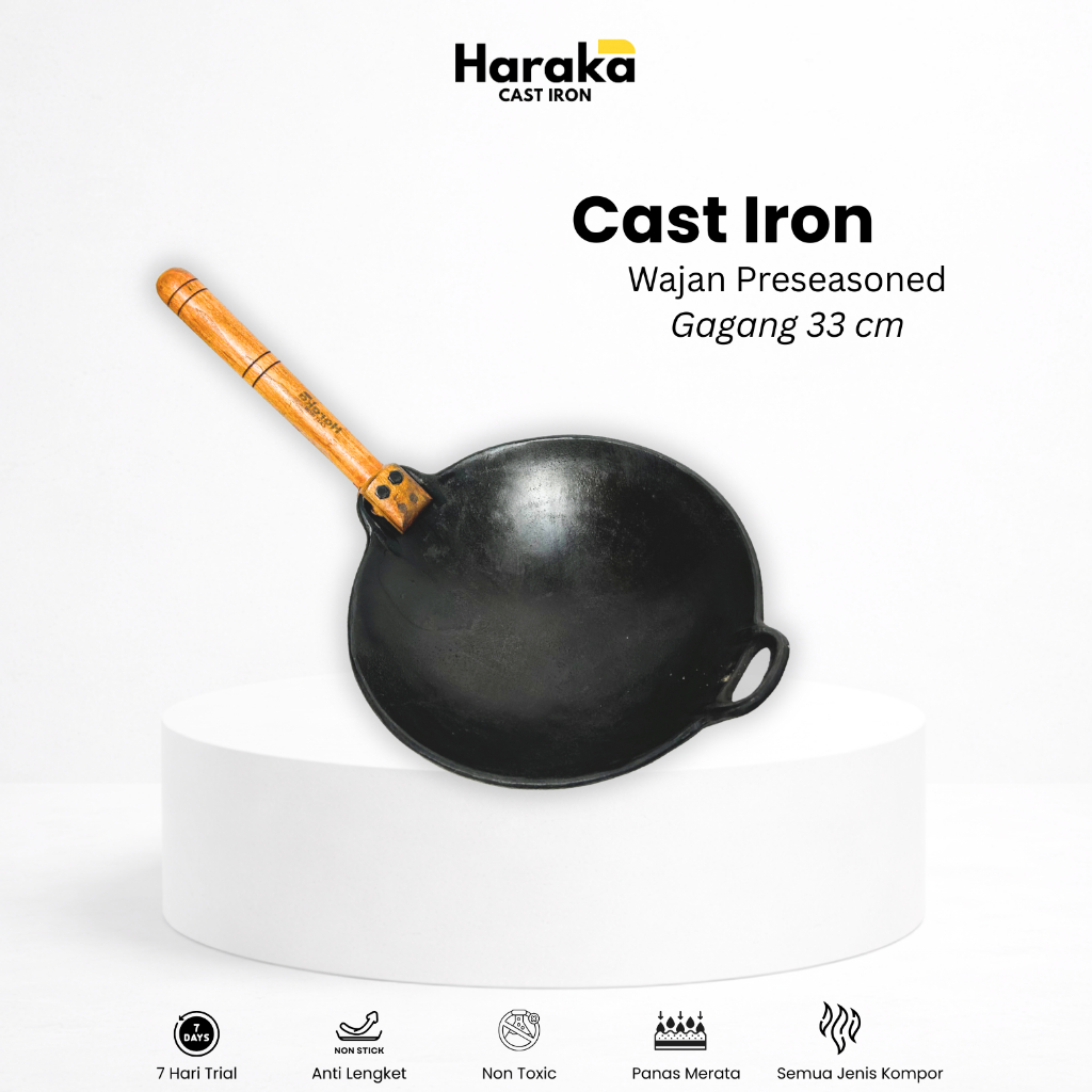 Wajan Baja Cor Pre Seasoned 33 cm / Wajan Cast Iron / Wok Cast Iron