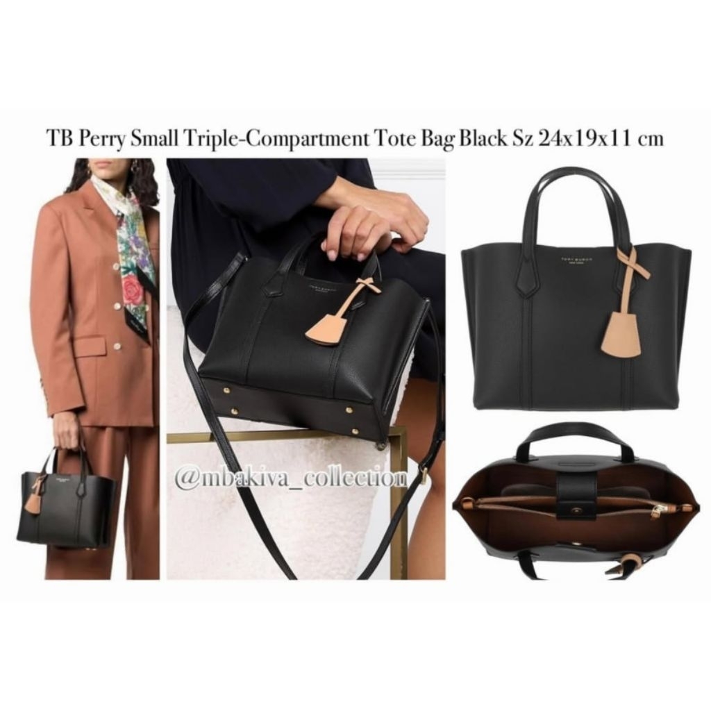TB Perry Small Triple-Compartment Tote Bag Black