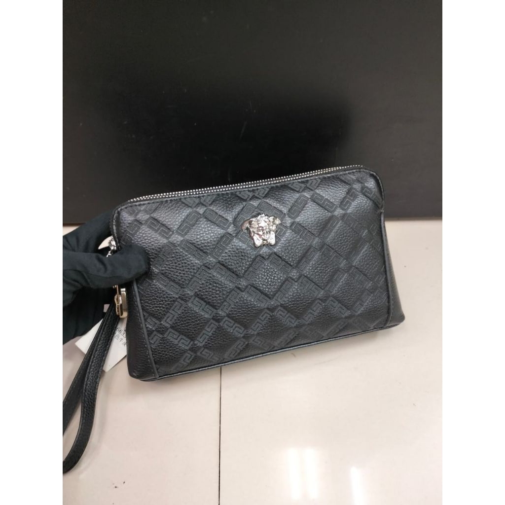 handbag Clutch bag duo zipper lock vc0942 tas tangan pria pouch bag kulit asli import