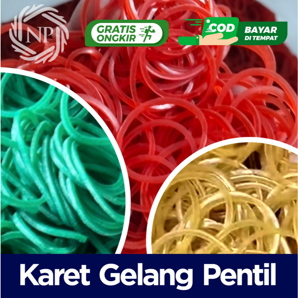 Karet Gelang Bungkus Kecil Pentil Elastis Super Kuat 250gr - 500gr Merah/Kuning/Hijau Grosir Murah