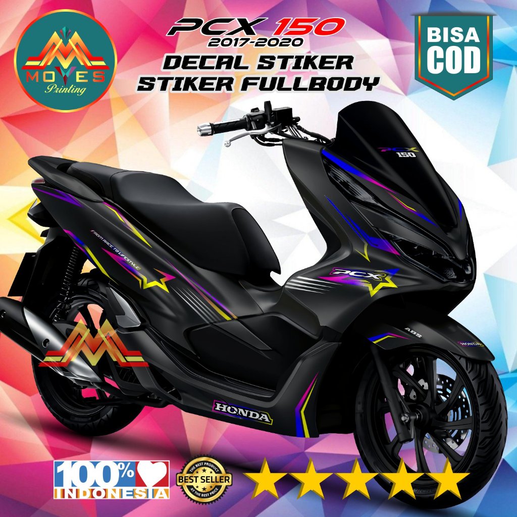 Stiker Pcx 150 2017-2020 full body decal stiker pcx 150 hitam list warna motif bintang