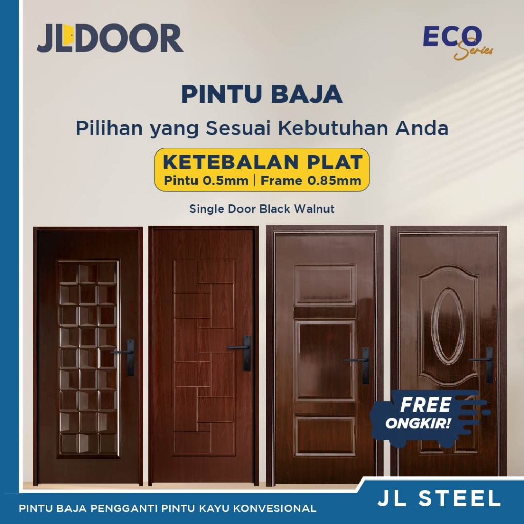 JLDOOR Pintu Baja Ringan Minimalis ECO Series Walnut