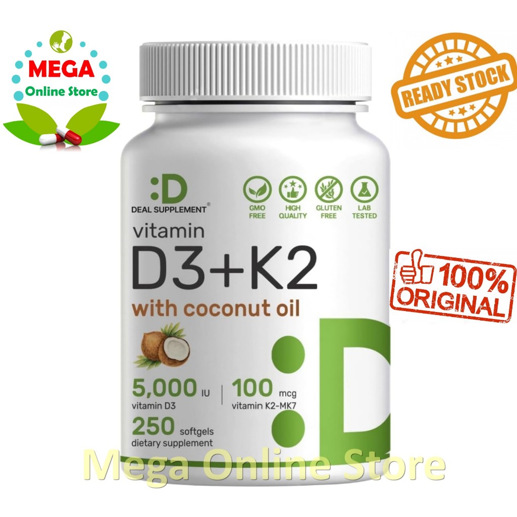 DEAL SUPPLEMENT Vitamin D3 5000 10000 IU + K2 MK7 100 200 mcg with VCO 250 Softgels