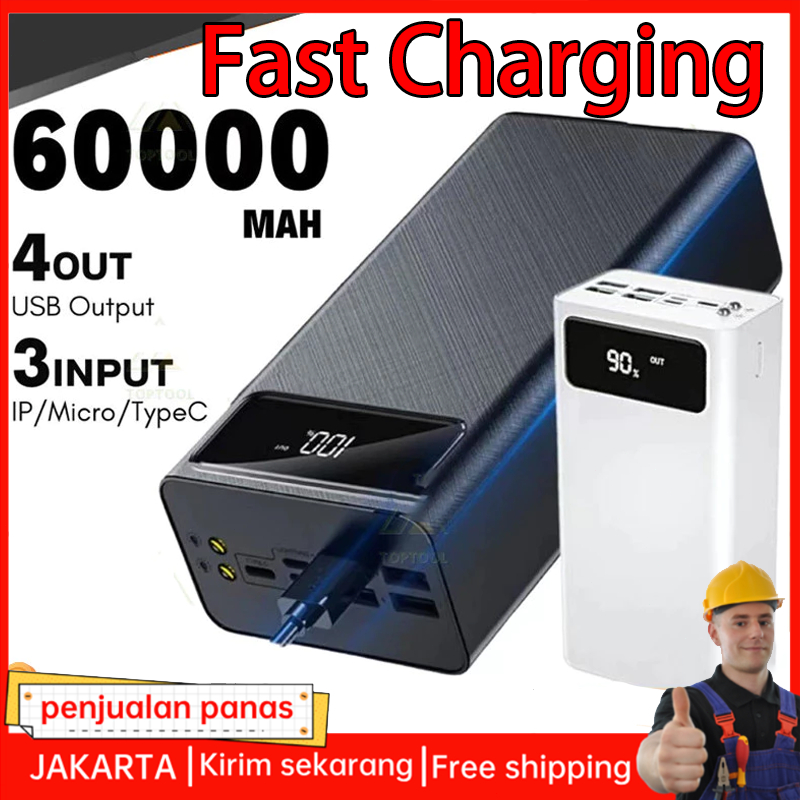 PowerBank 4 USB 60000 mAh Fast Charging External Battery power bank LED Full Capacity Charge Ports P