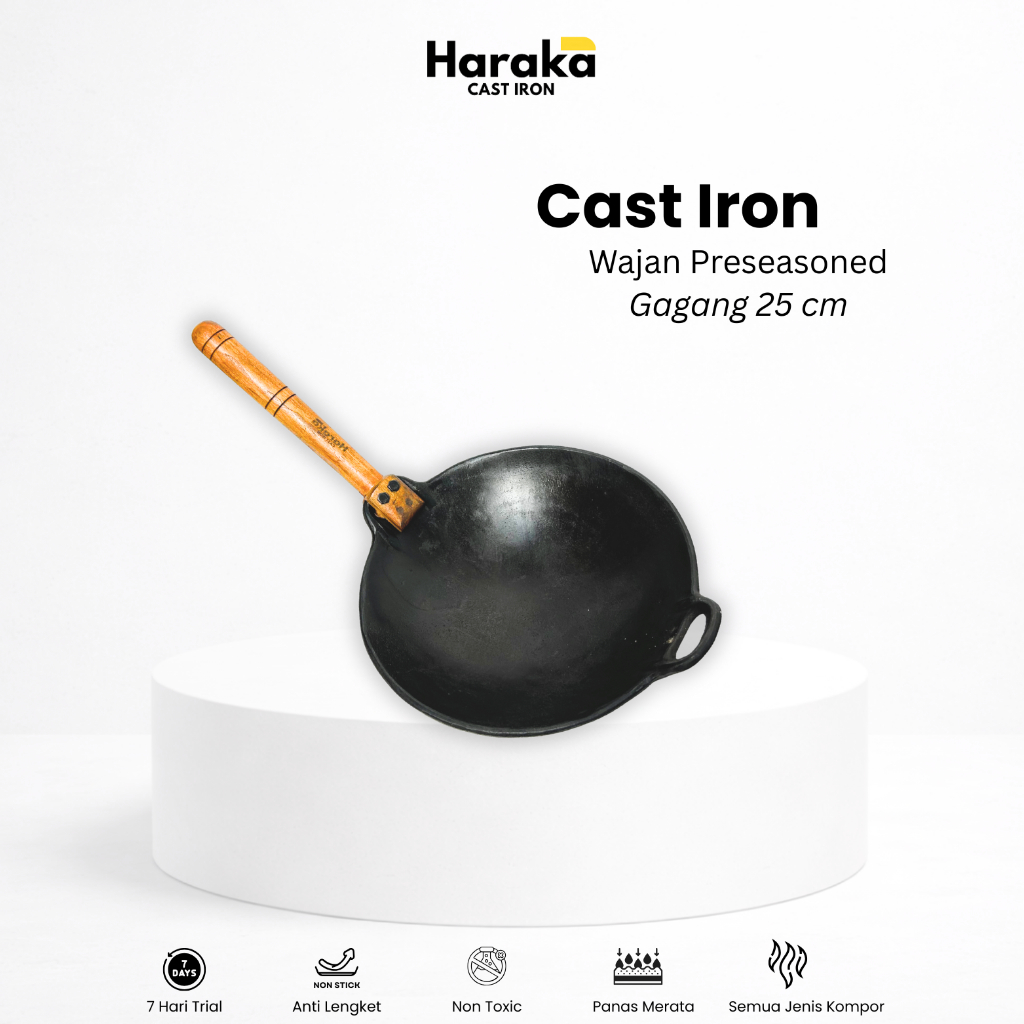 Wajan Baja Cor Pre Seasoned 25 cm / Wajan Cast Iron / Wok Cast Iron