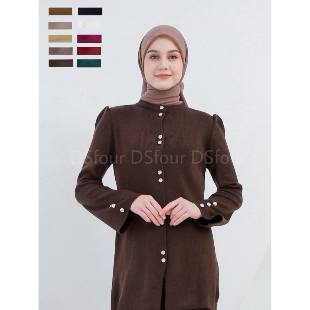 Rania Atasan Tunik Kancing Bunga Rajut Premium / Atasan Rajut -DSfourofficial