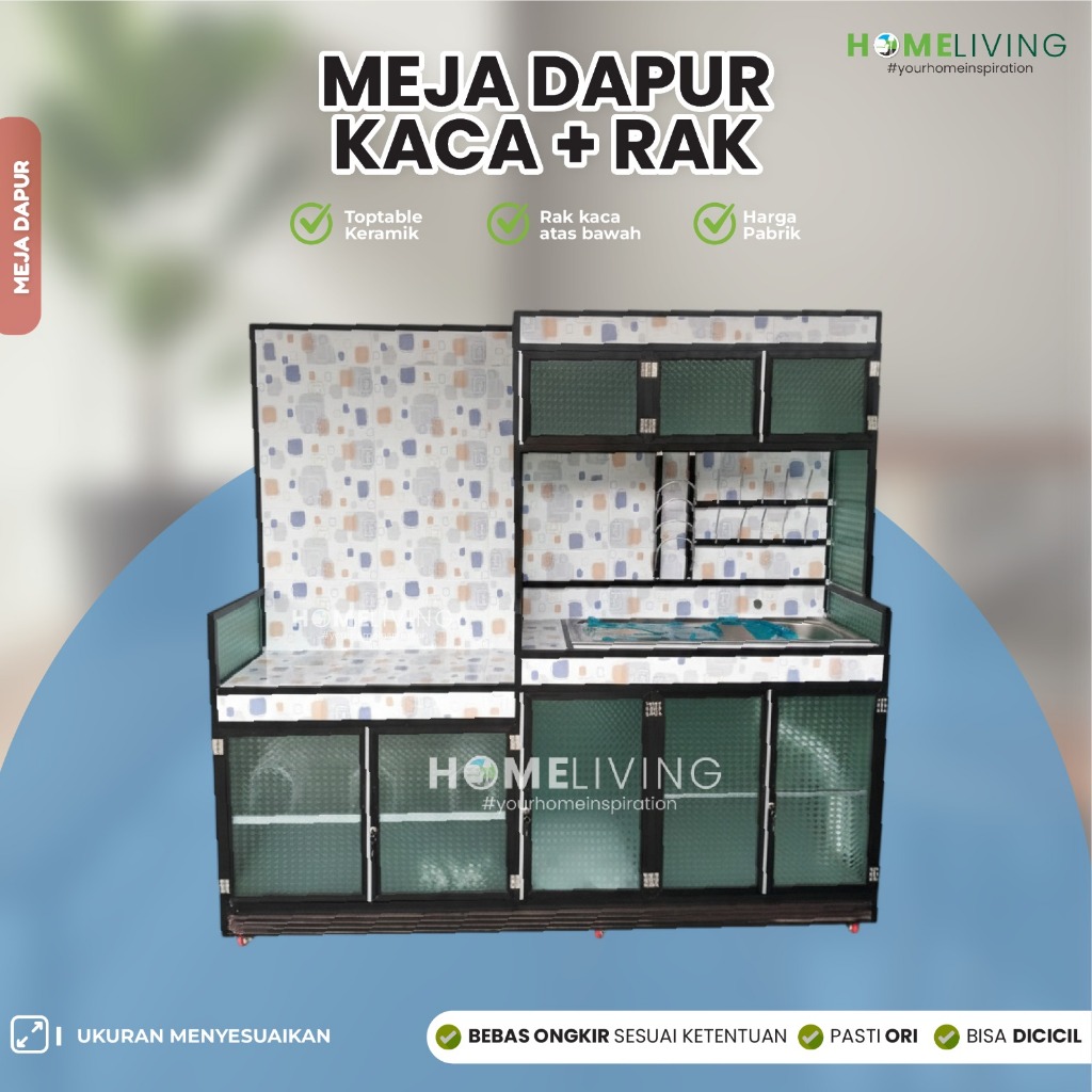 HOMELIVING - RAK DAPUR KACA CUSTOM - KITCHEN SET KACA CUSTOM 210