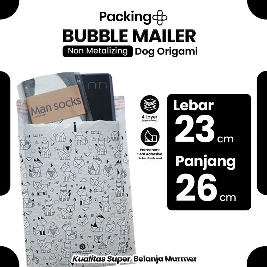 Amplop Bubble Mailer Bubble Packing Murah Varian Dog Origami 23x26cm