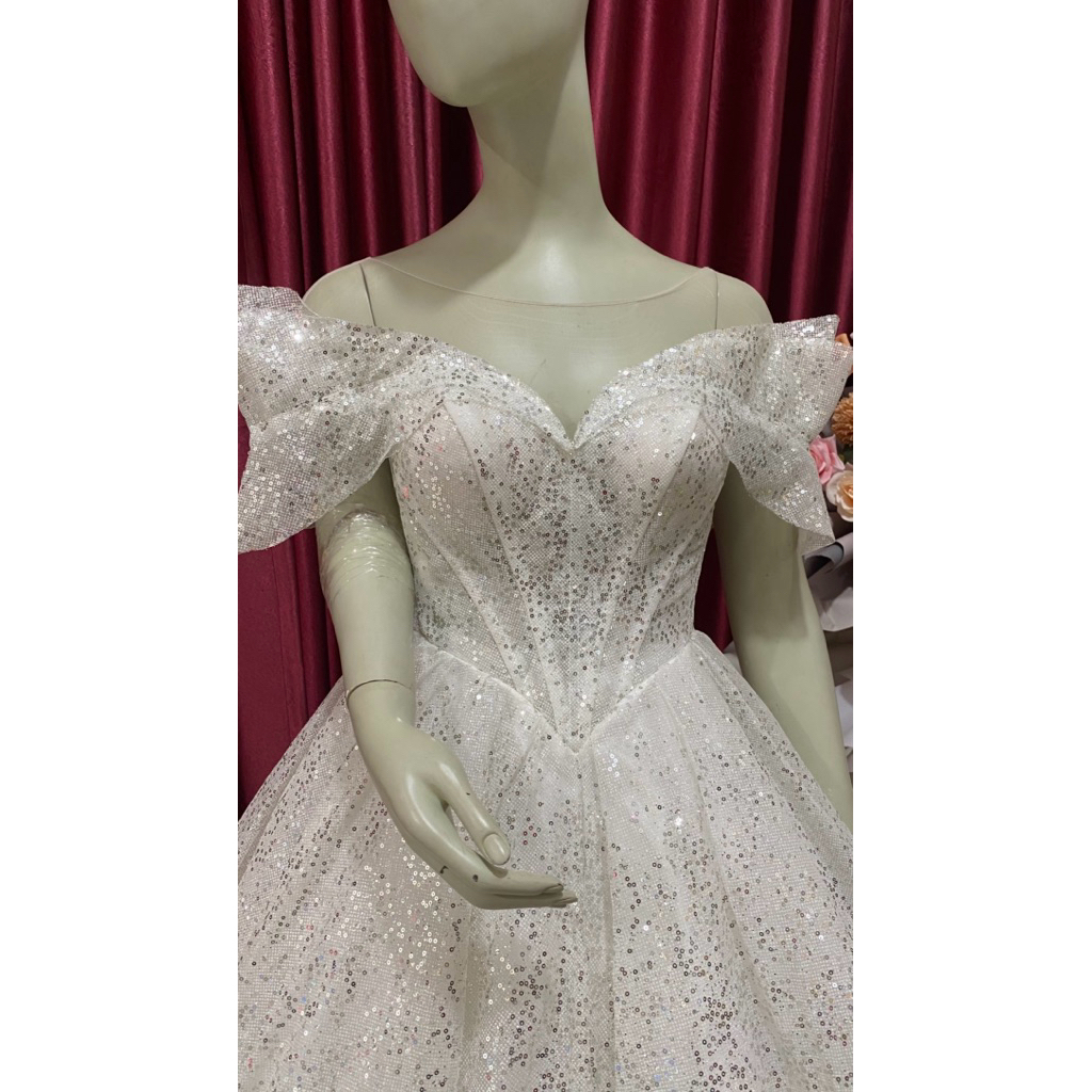 Gaun Pengantin  sabrina putih bersih 75-90