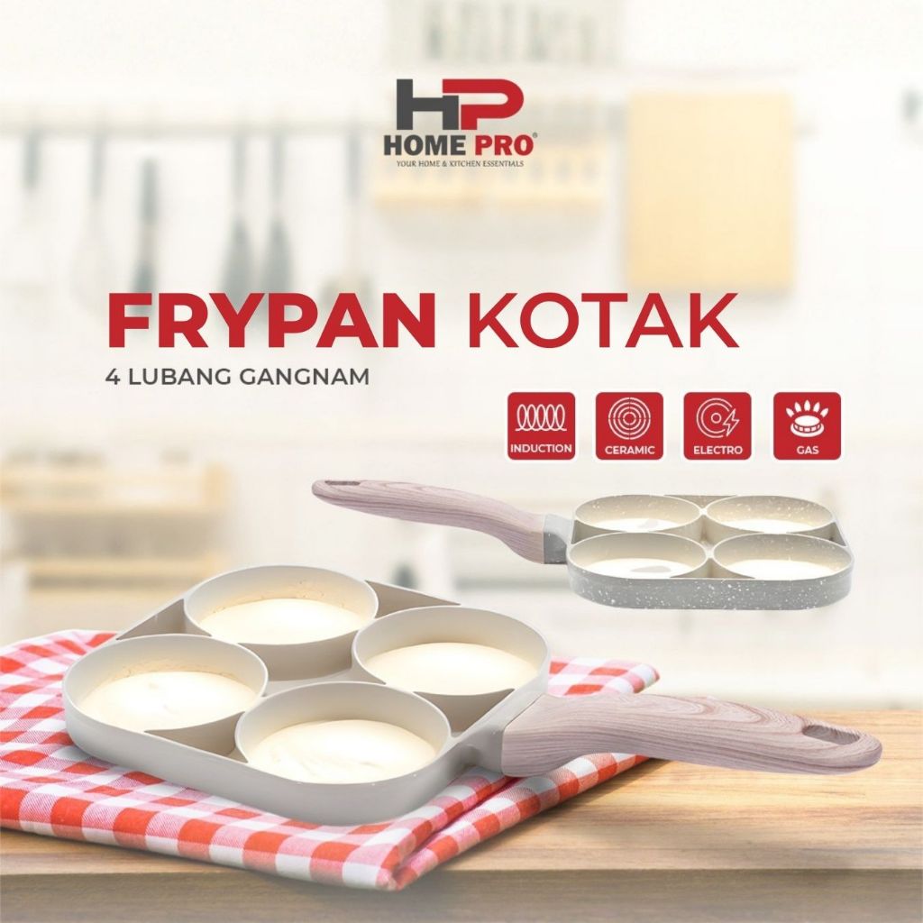 HomePro - Frypan Wajan Ceramic Gangnam Bentuk Kotak 4 Lubang Wajan Telur Anti Lengket Serbaguna