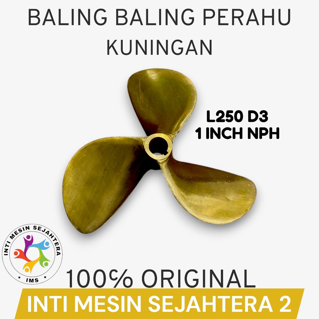 Baling Baling Kuningan T300/  Kipas Kapal Perahu Nelayan Daun 3 Propeler 1INCH