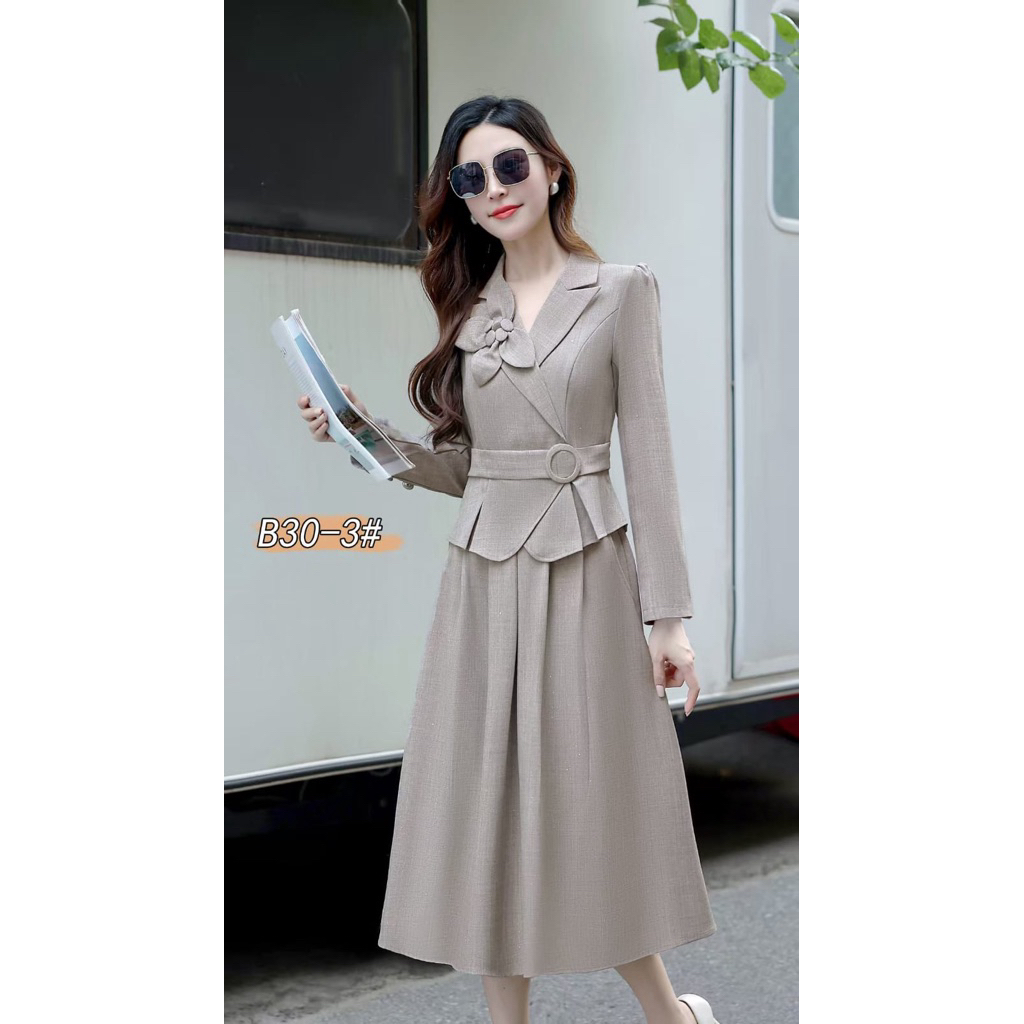Setelan Rok Wanita Blazer Abu-Abu Elegan | Setelan Kerja & Kondangan Modern