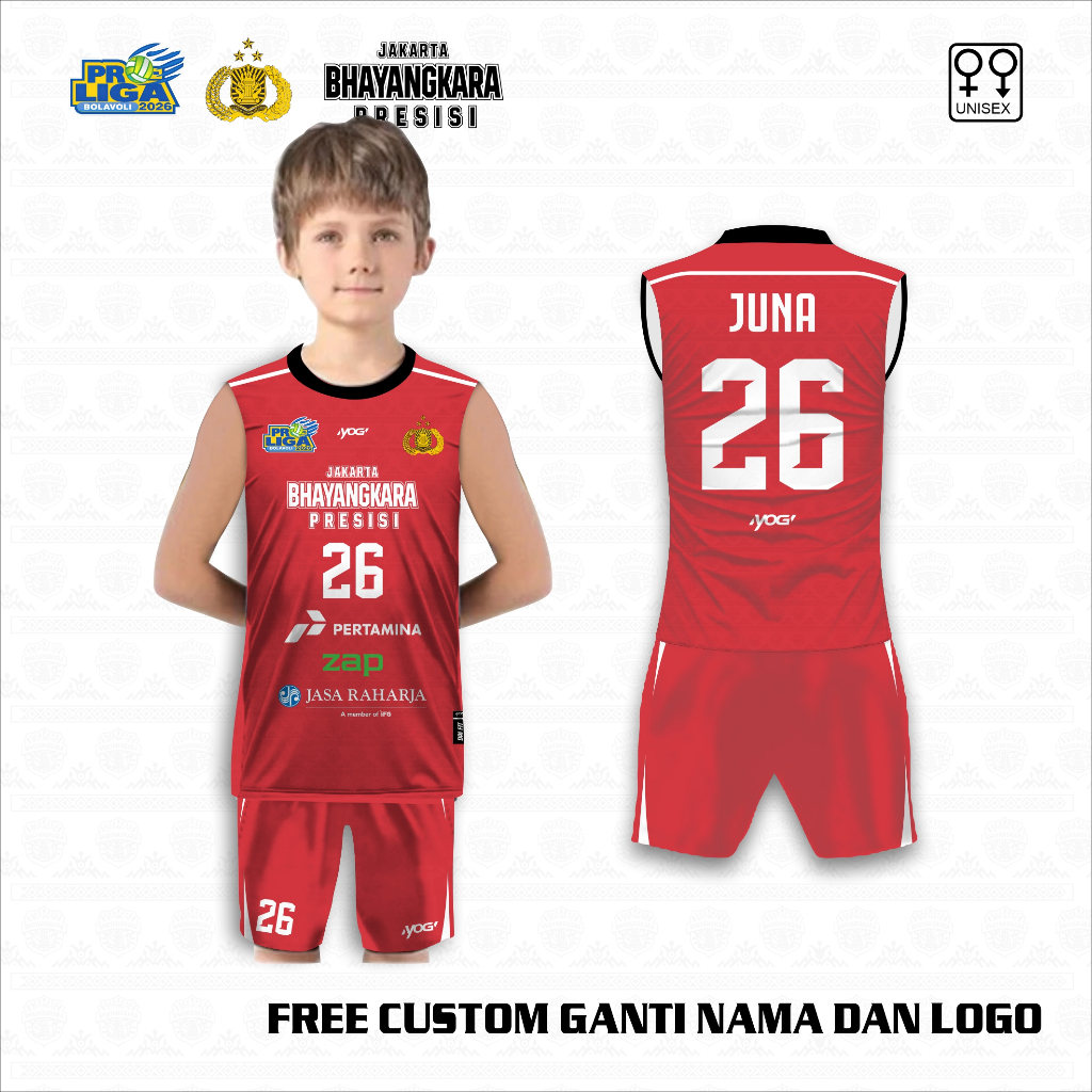 Setelan Jersey voli anak kaos Bhayangkara popsivo presisi baju olah raga singlet free custom