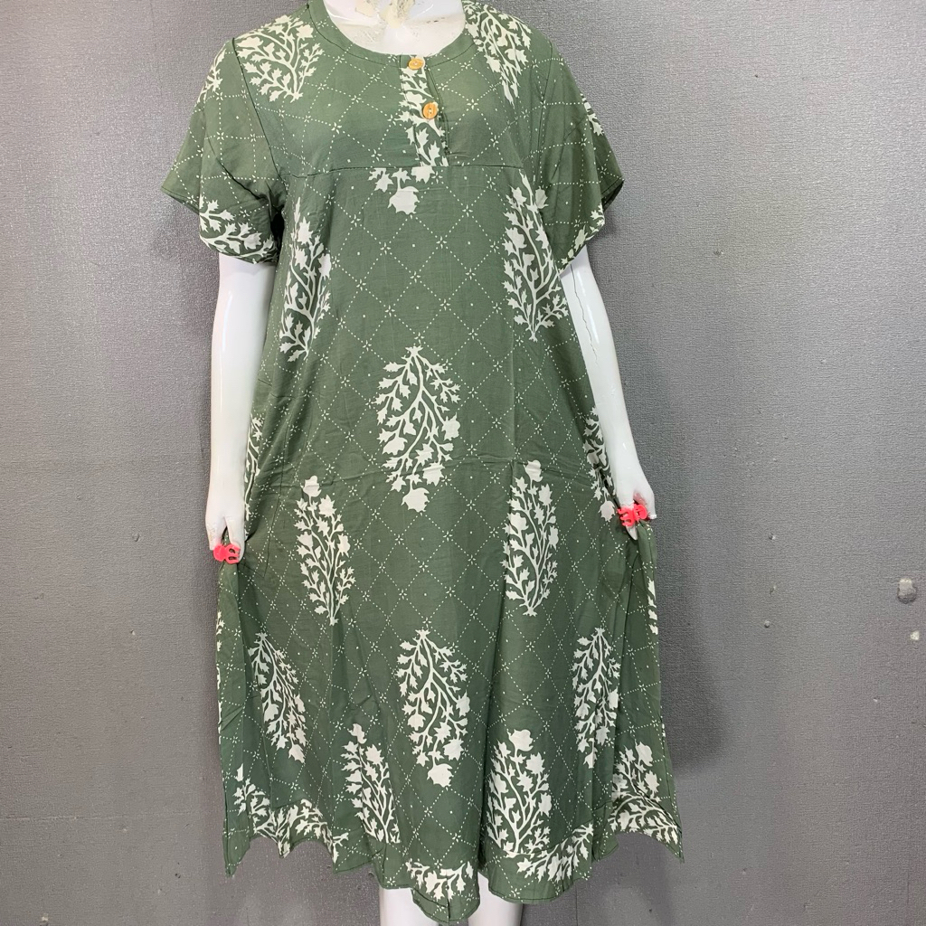 BunnyNightie - Daster Klok Rempel Sutra Ungu Batik