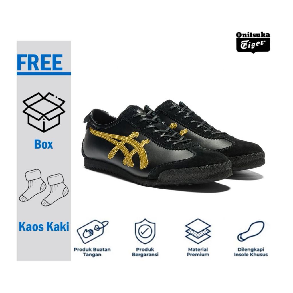 Sepatu Sneakers Onitsuka Tiger Japan Kabuki Black Gold Sepatu Pria Wanita Original