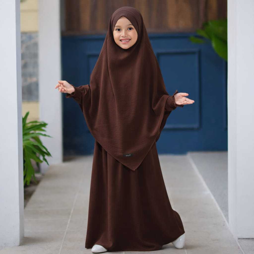 Malano Style - Baju Gamis Muslim Anak Remaja Perempuan French Khimar Instan Cadar Menyatu Anti Gerah