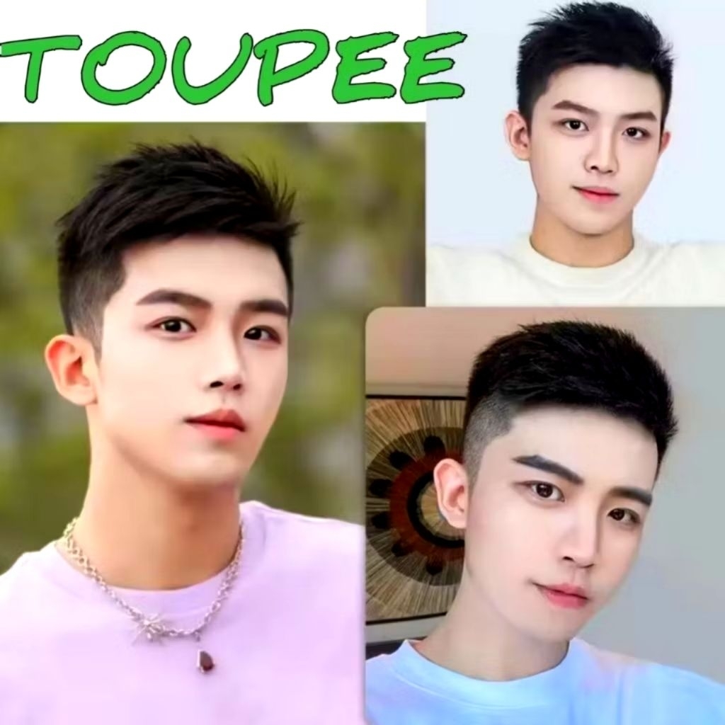 Toupee Pria/Wig Penutup Botak dan Uban Pria/Toupee/Topeer/Wig Toupee Pria Korean Bahan Sintetis