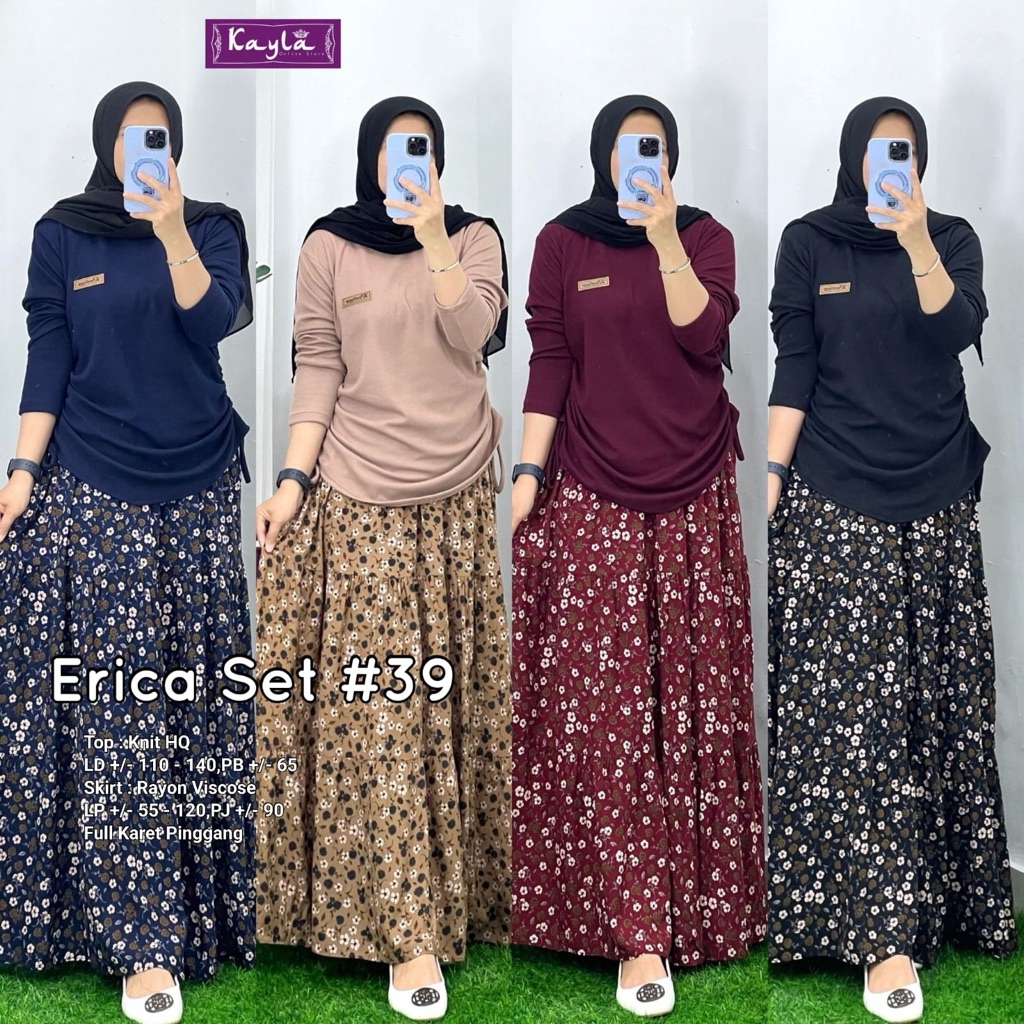 HANAYA ERICA SET ORIGINAL BY KAYLA oneset setrok setelan atasan polos dan rok motif bunga floral | P