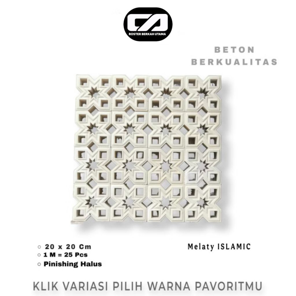 ROSTER BERKAH UTAMA - Roster Beton Minimalis - Model Bunga Melati, Ukuran 20 x 20 | Loster Putih | V