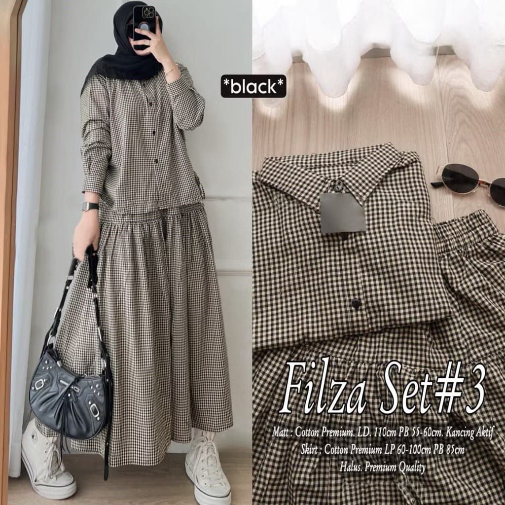 Filza Set Dress Mewah Elegan Setrok Wanita Remaja Bahan Katun Atasan Dan Rok Kekinian Viral 2026
