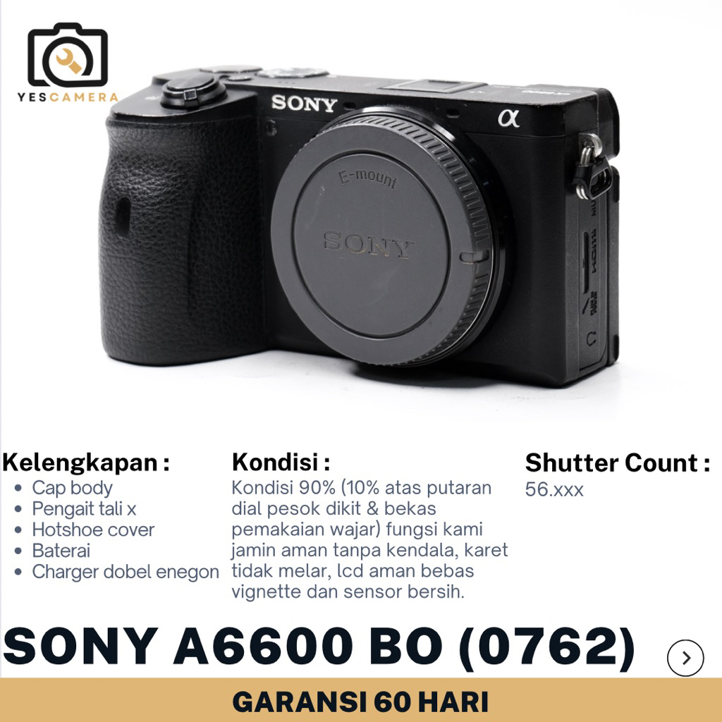 Sony A6600 Body Only (Bekas) - 24.4MP, APS-C, Video 4KUHD Dengan HLG & S-Log3, LCD Touch,Lcd Flip, W