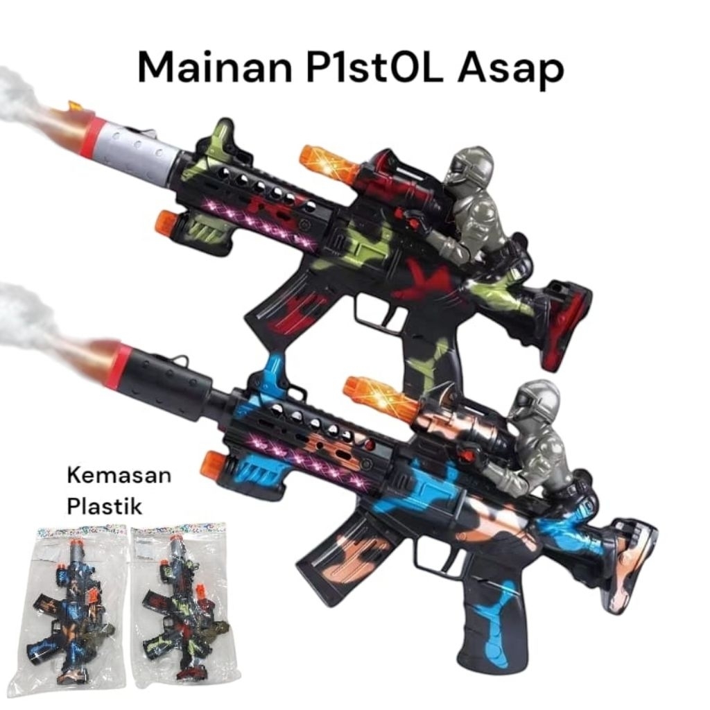 1247 Mainan Pistol / Mainan Pistol Berbunyi Dan Berdorong Ada Asapnya / Mainan Pistol Berbunyi dan B