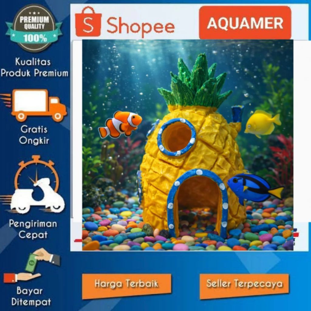 Rumah spongebob hiasan akuarium rumah nanas spongbob ornamen aquarium