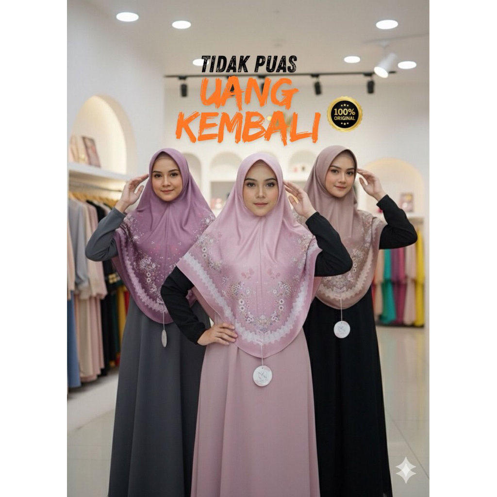 Guzel - Jilbab kerudung instan bergo motif bunga printing Jersey premium
