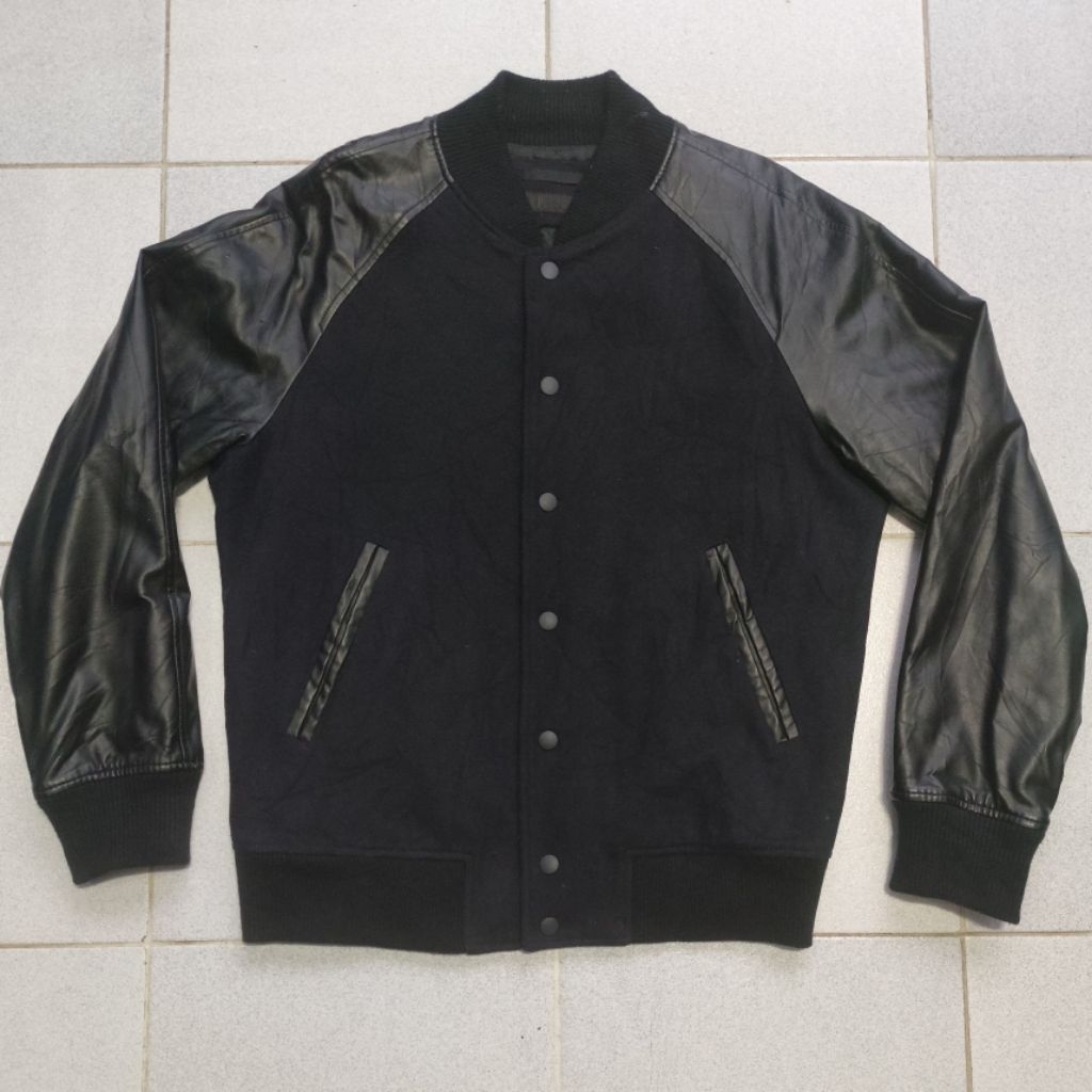 uniqlo leather suede bomber black jacket M