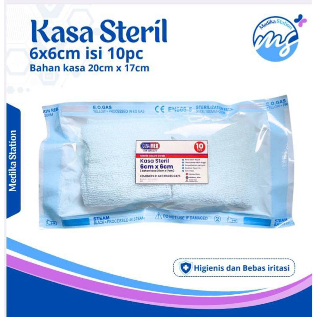 GUNAMED KASA STERIL UKURAN 6CM X 6CM  ISI 10PCS / POUCH / BAHAN KASA 20CMX17CM/KASA SPESIALIS LUKA D