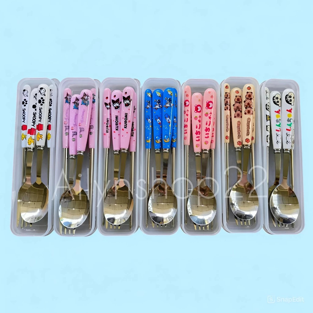 Sendok Anak Set Karakter Sendok Anak Stainless Stell | Alat Makan Set Anak Sendok Garpu Sumpit Tebal