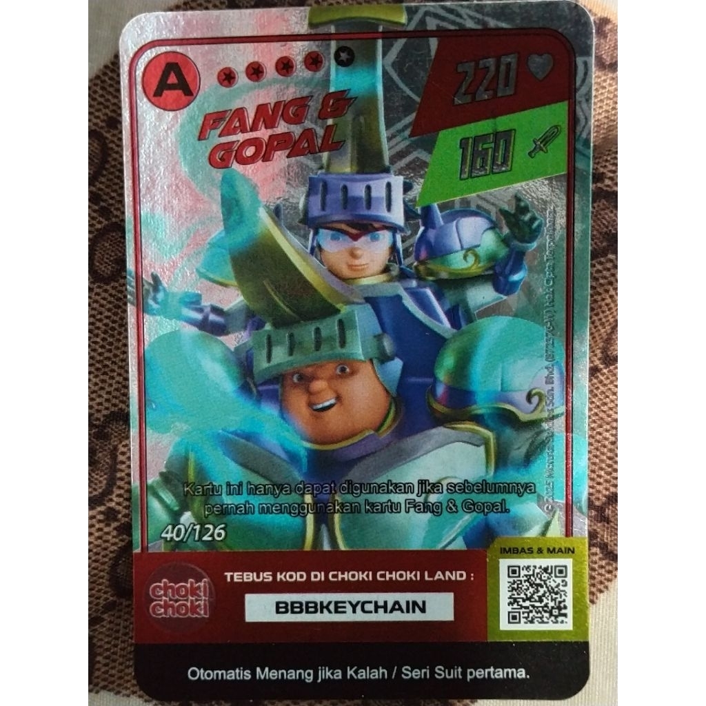 Kartu Choki-choki Boboiboy Fang & Gopal A 40