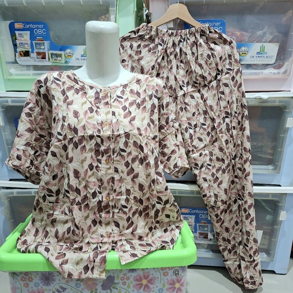 Hoki Sheila CP Jumbo LD116 Full Kancing Baju Tidur Piyama Rayon Fit XXL