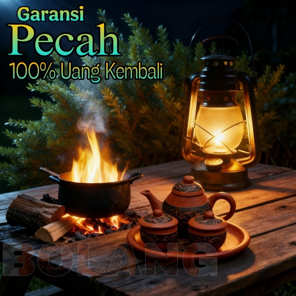 1 Set Teko Poci Teh Tanah Liat Klasik Khas - Teko Teh 1 Set Bahan Tanah Liat Motif Batik Klasik SK6