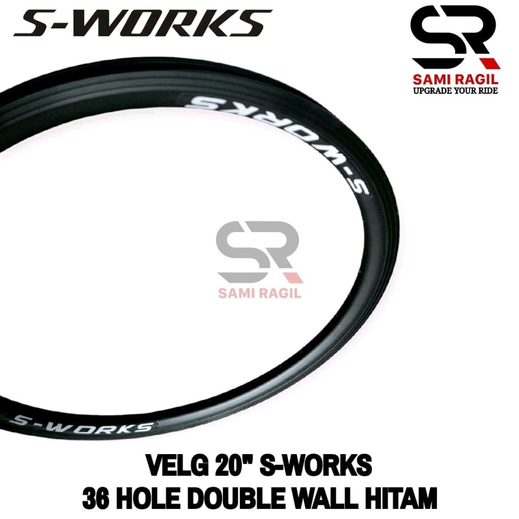 VELG SEPEDA 20 S-WORKS LUBANG 36 ALLOY DOUBLE WALL HITAM 36H RIM RIMS LIPAT SELI BMX FOLDING MINIVEL