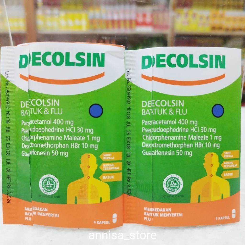Decolsin 4 Kapsul - Obat Batuk Flu dan Demam dengan Paracetamol, Chlorpheniramine, Dextromethorphan