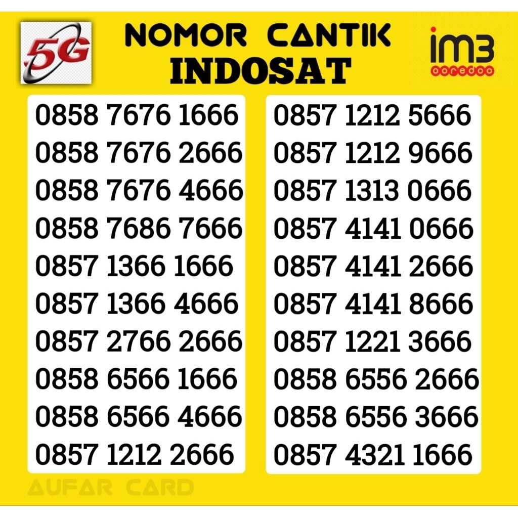 Nomor Nomer Cantik Indosat 666 Triple 666 im3 1666 Rapi Ekor 2666 4G 3666 LTE 4666 Rapi 5666 Hoki 76