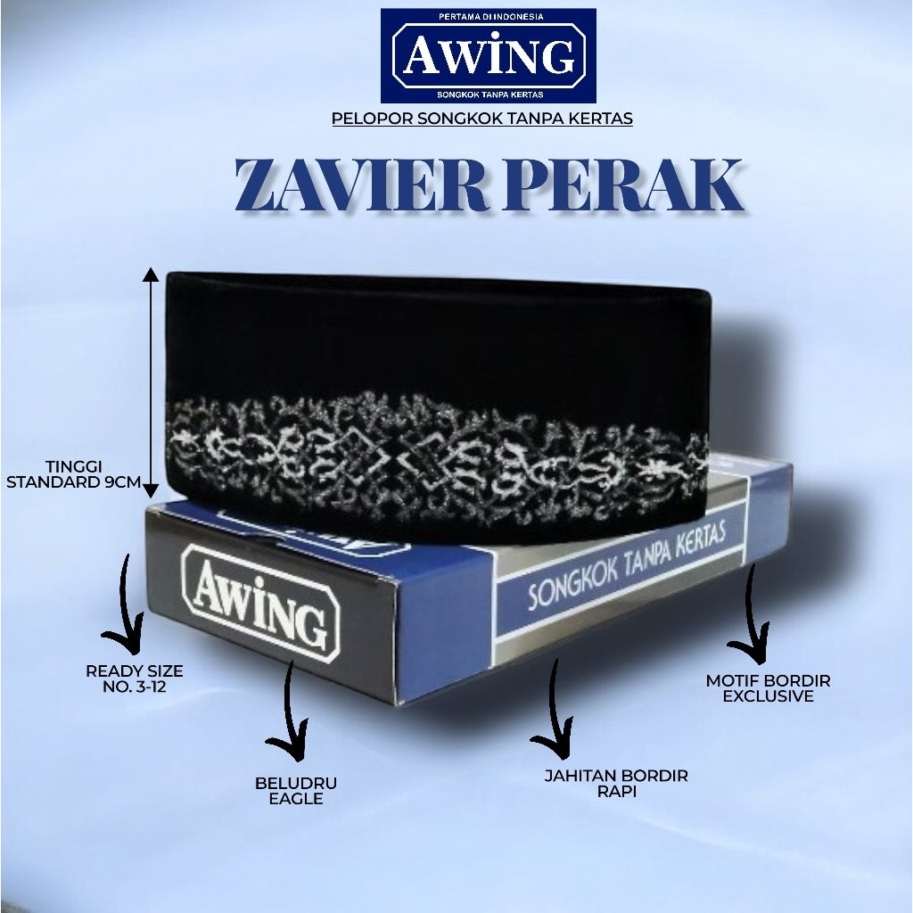Peci Awing / Songkok Awing / Kopiah Awing Bordir Zhavier Perak