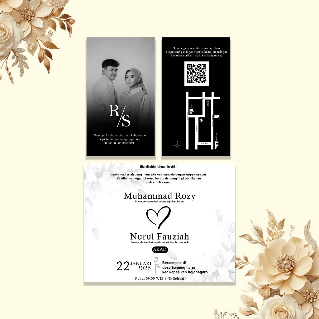 UNDANGAN PERNIKAHAN SIMPLE ELEGANT - UNDANGAN GOPEK BW SERI 2