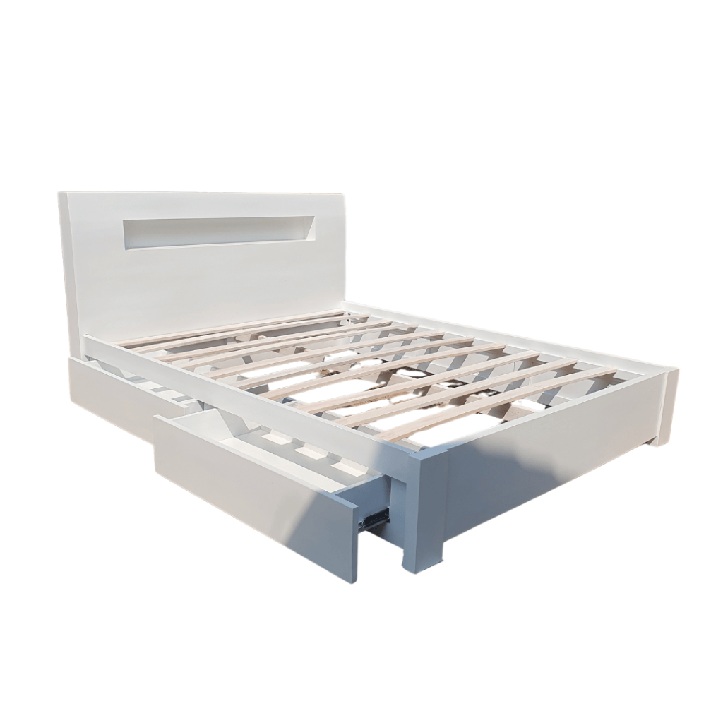 Tempat Tidur Dipan Laci Kayu Jati Warna Duco Putih Segala Ukuran