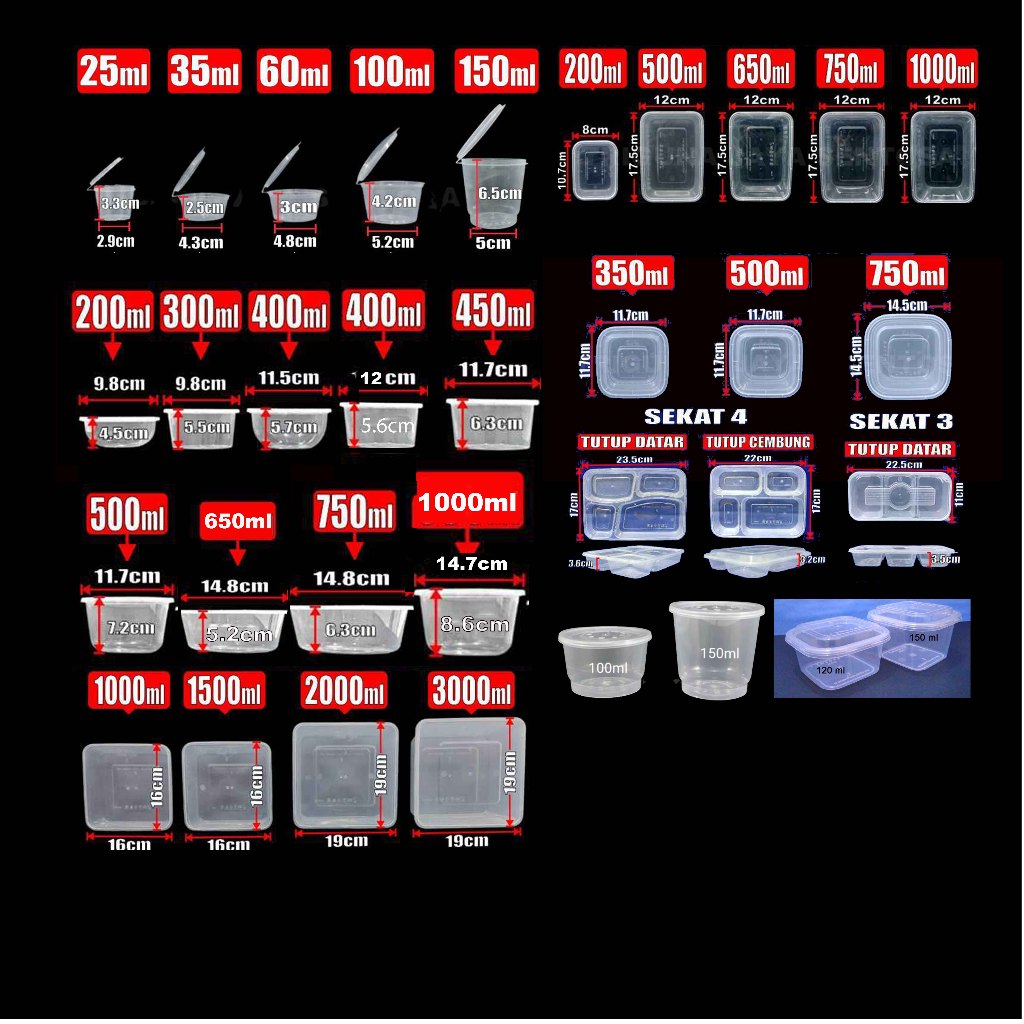 Thinwall victory kotak makanan plastik rectangular bowl square persegi panjang mangkok 200ml 250ml 3