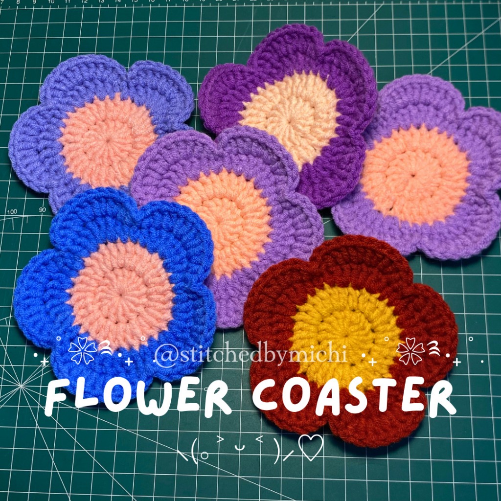 [Stitchedbymichi] FLOWER COASTER/Coaster gelas/Coaster rajut/Tatakan gelas/Coaster murah lucu/Hadiah