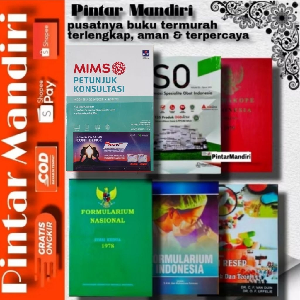 Paket 6 Buku Farmasi : MIMS ed.24 Th 2024 - 2025, ISO, F3, Fornas, FOI, Vanduin