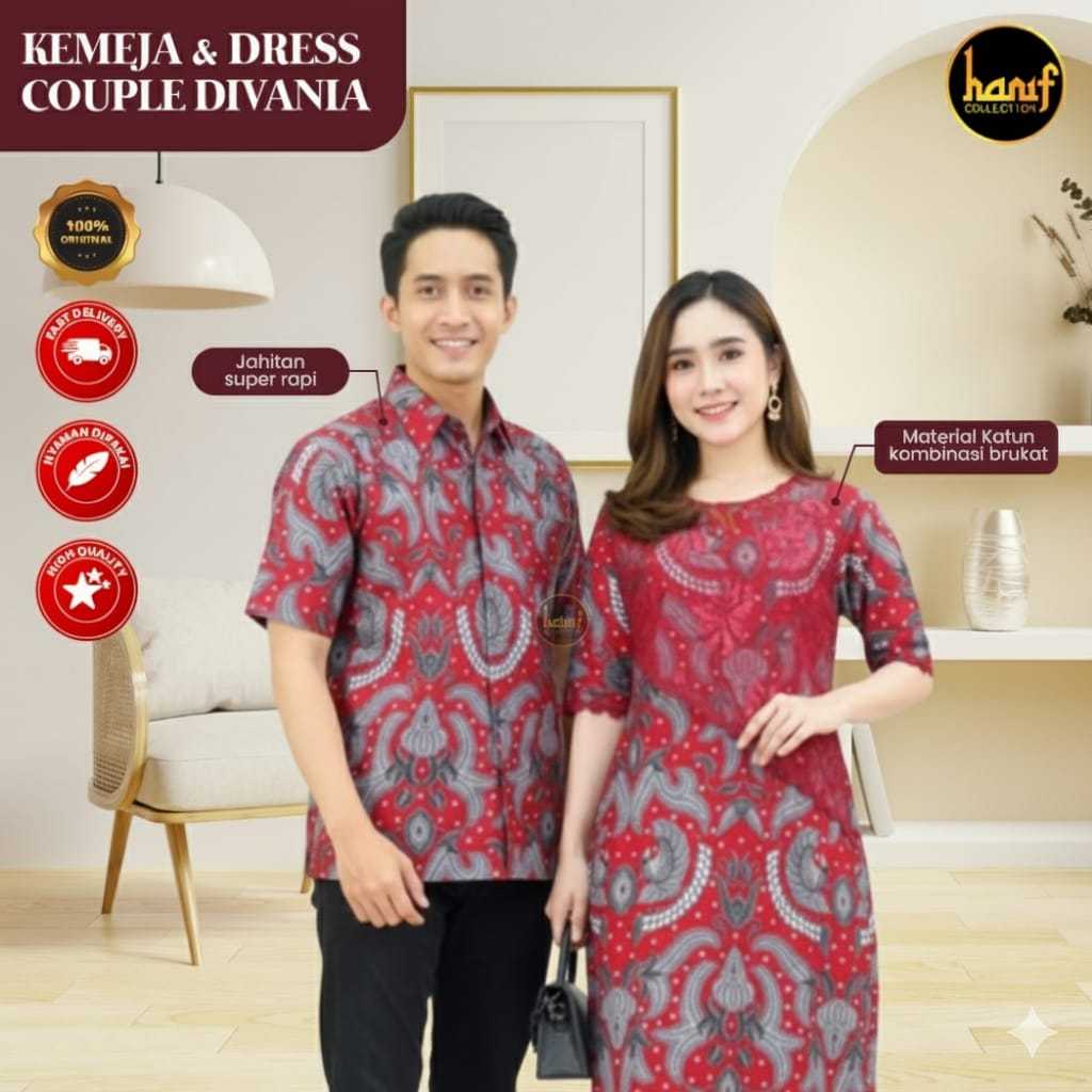 Pakaian Couple Pasangan Dress Kemeja Batik Divania Brokat Baju Kondangan Simple Kekinian By Hanif Co