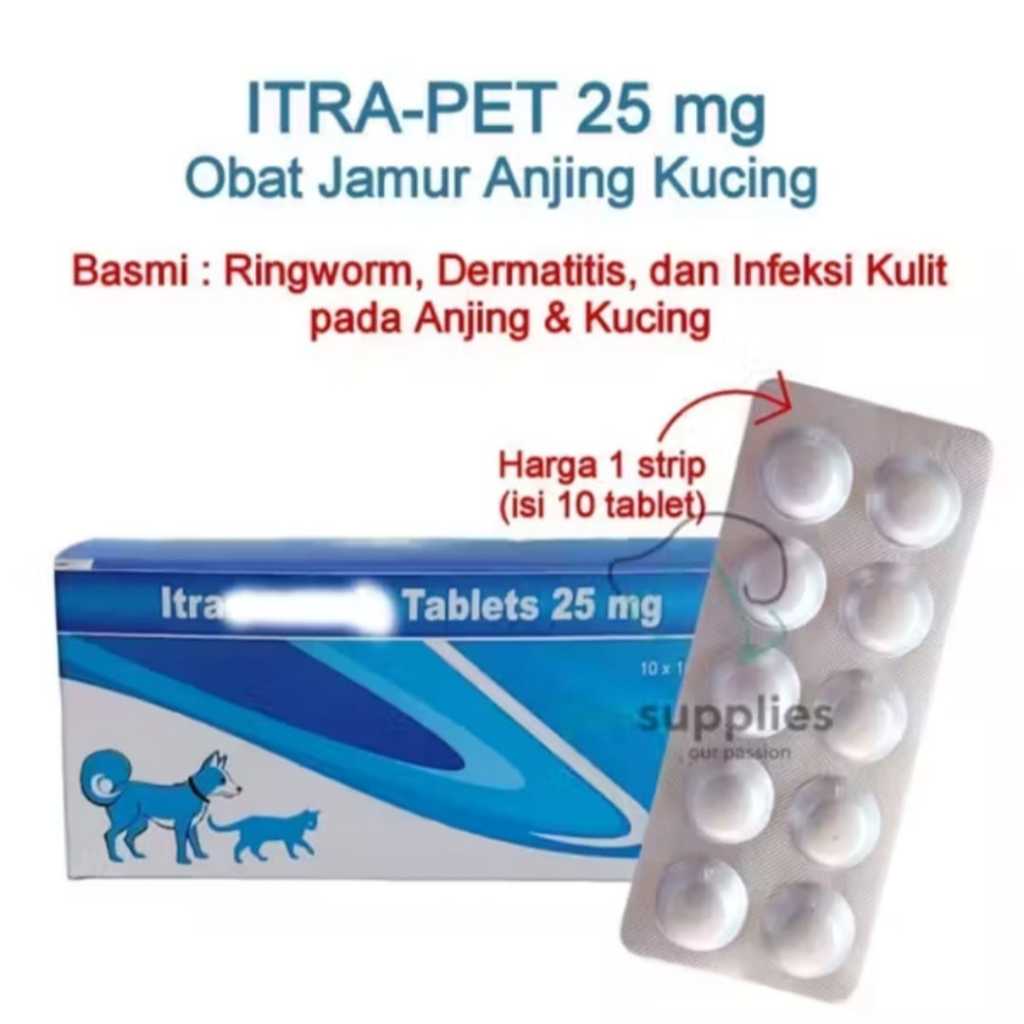 ItraPet Tablet - Obat Jamur Kucing Anjing Ringworm Hotspot Gatal Kurap - Harga 1 strip 10 Tab