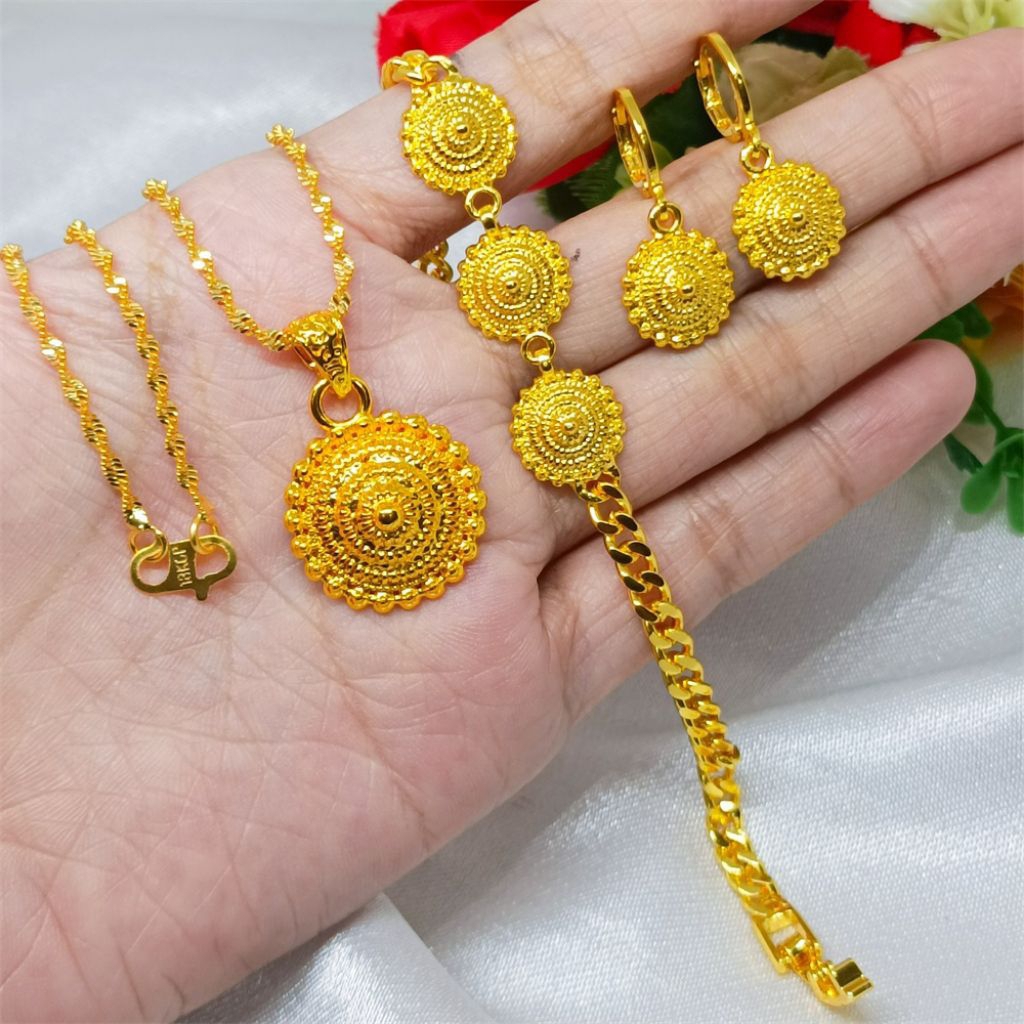 SATU SET PERHIASAN KOIN KUNINGAN PERHIAN DUBAI LAPIS EMAS 24K