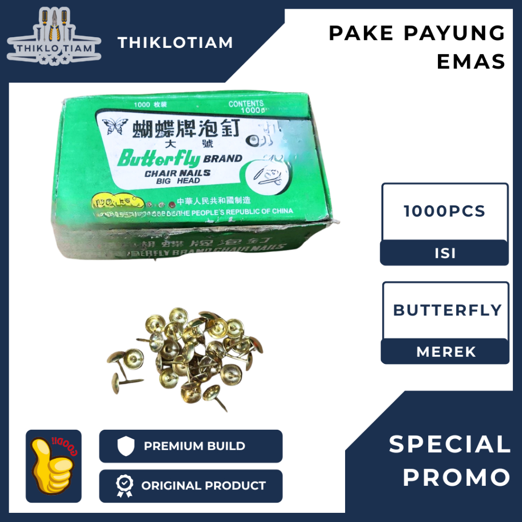 [TLH](PER BOX 1000 PCS) PAKU PINES / PAKU PAYUNG KECIL EMAS/PAKU EMAS/PAKU PRABOT SOFA EMAS 5/8" EMA